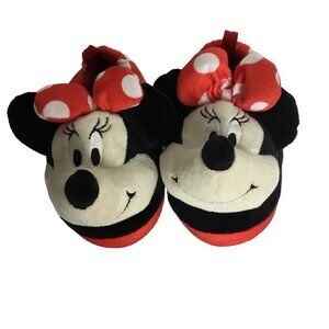 Disney Minnie Mouse Plush Slip-on Slippers Little Girl Size 7-8 Red and Black